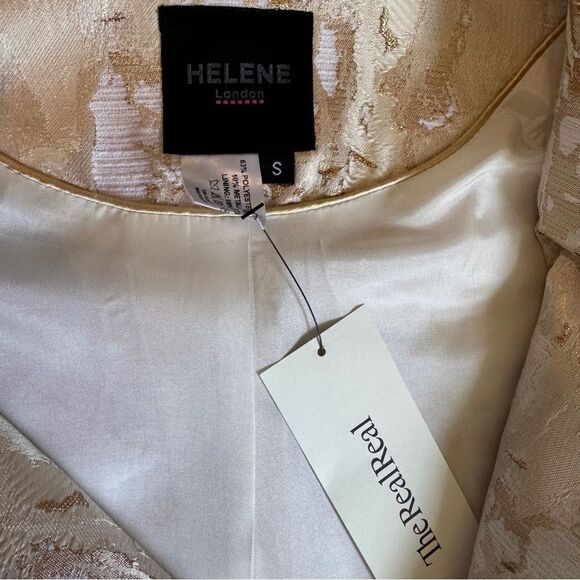 NWOT Helene London Women's SMALL Peplum Gold Metallic Shimmer Blazer Full Zip - Picture 11 of 11